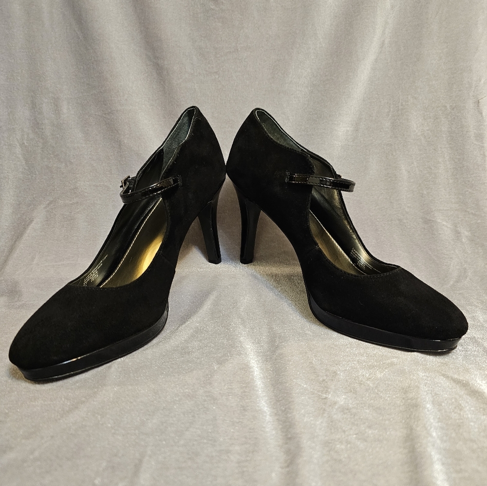 Alfani Vintage Suede Maryjane Platform Heels Shoes Pumps Patent Dress Sz 9M - Picture 5 of 10